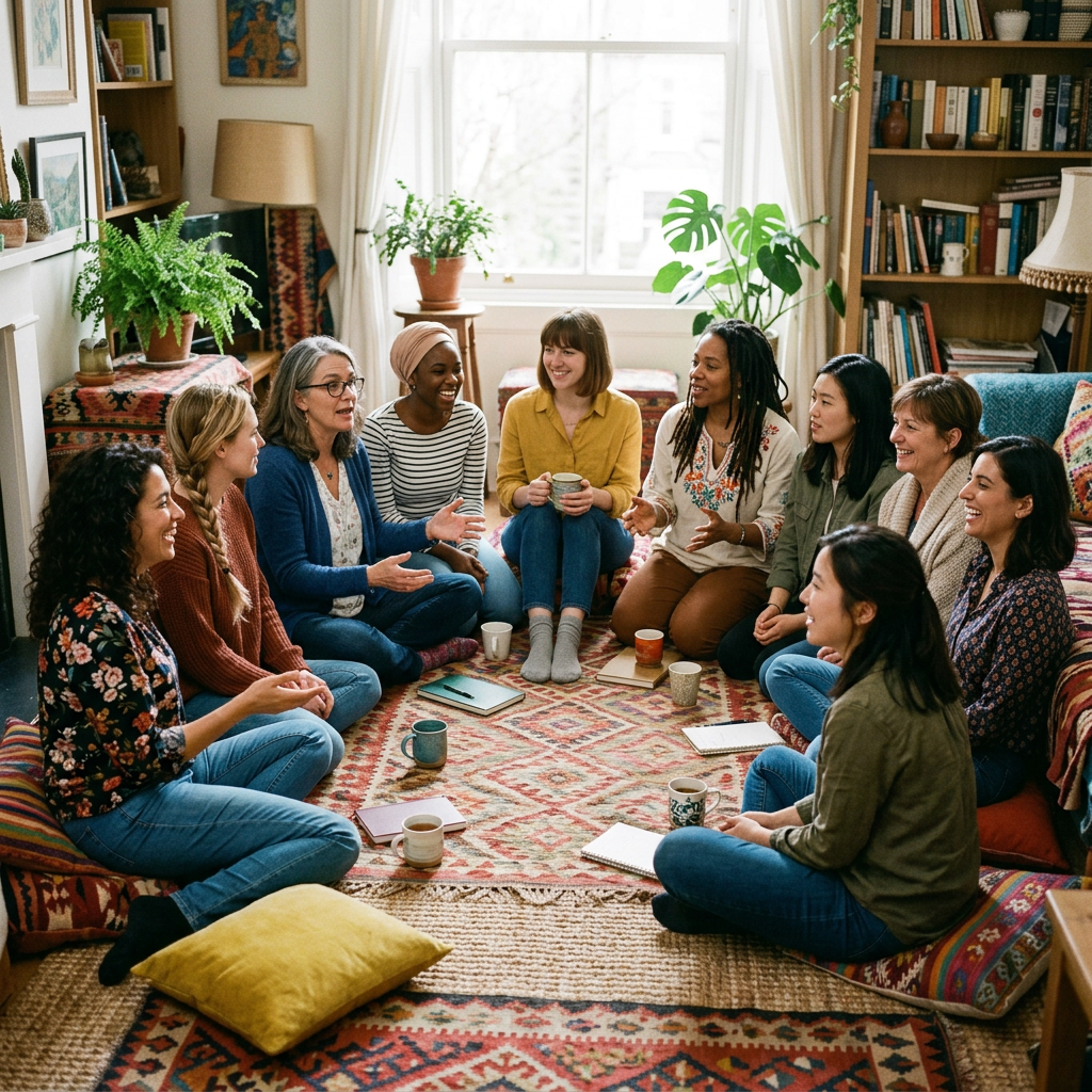 A supportive circle of women in conversation